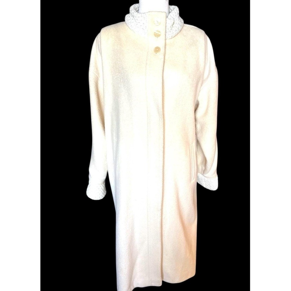 VTG 1960s Portrait Wool Maxi Coat L ILGWU Union Made USA Ivory Duster Trench Mod - Picture 3 of 16